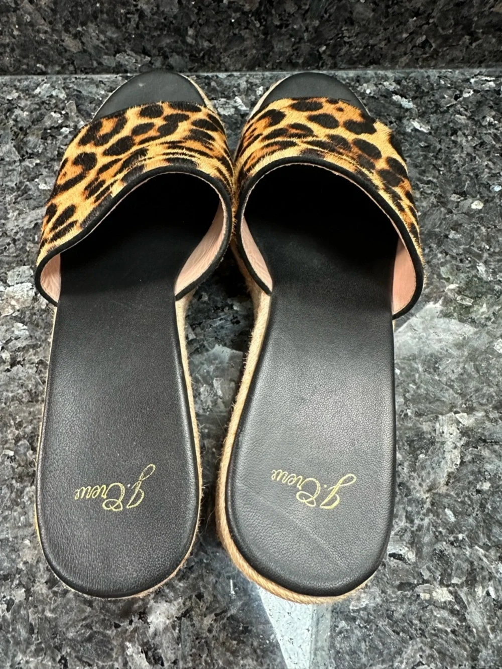 J. Crew Chic Wedge Heel Slide Sandals in Leopard Calf Hair Women’s Size 10